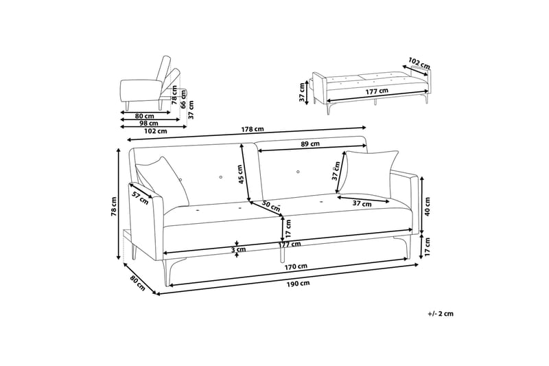 Bäddsoffa Lucan 178 cm - Blå - Möbler - Soffa - Bäddsoffa - 3 sits bäddsoffa