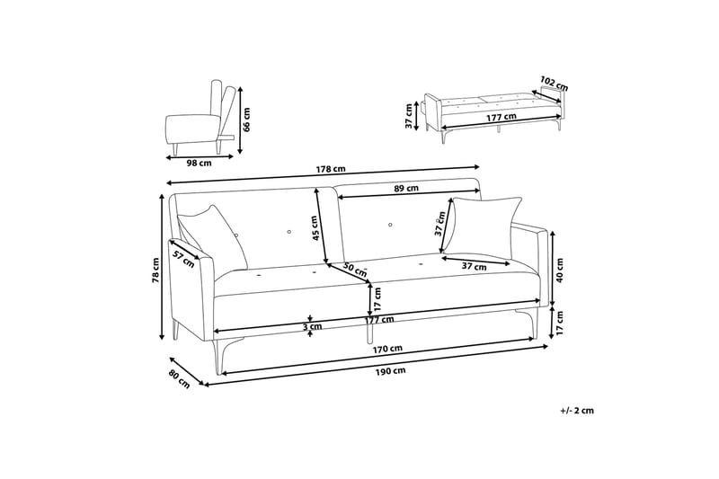 Bäddsoffa Lucan 178 cm - Svart - 3 sits bäddsoffa