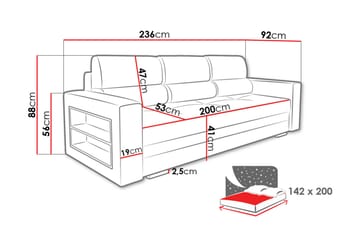Bäddsoffa Nemo 236x92x88 cm - Grå - Möbler - Soffa - Bäddsoffa - 3 sits bäddsoffa