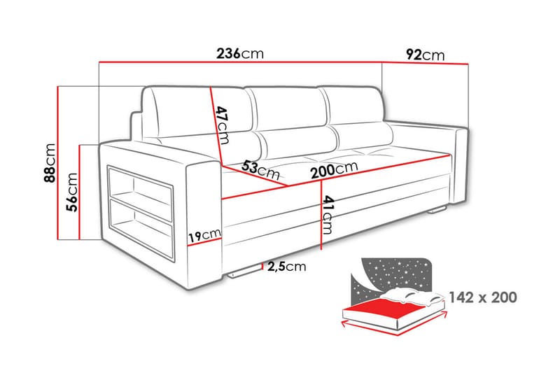 Bäddsoffa Nemo 236x92x88 cm - Grå - Möbler - Soffa - Bäddsoffa - 3 sits bäddsoffa