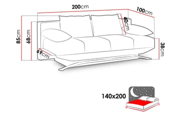 Bäddsoffa Olier 200x100x85 cm - Svart - Möbler - Soffa - Bäddsoffa - 3 sits bäddsoffa