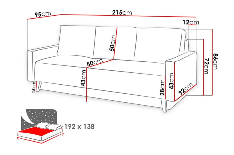 Bäddsoffa Oviedo 215x95x86 cm - lila/grå - Möbler - Soffa - Bäddsoffa - 3 sits bäddsoffa