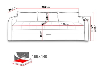 Bäddsoffa Rafal 208x76x75 cm - Svart - Möbler - Soffa - Bäddsoffa - 3 sits bäddsoffa