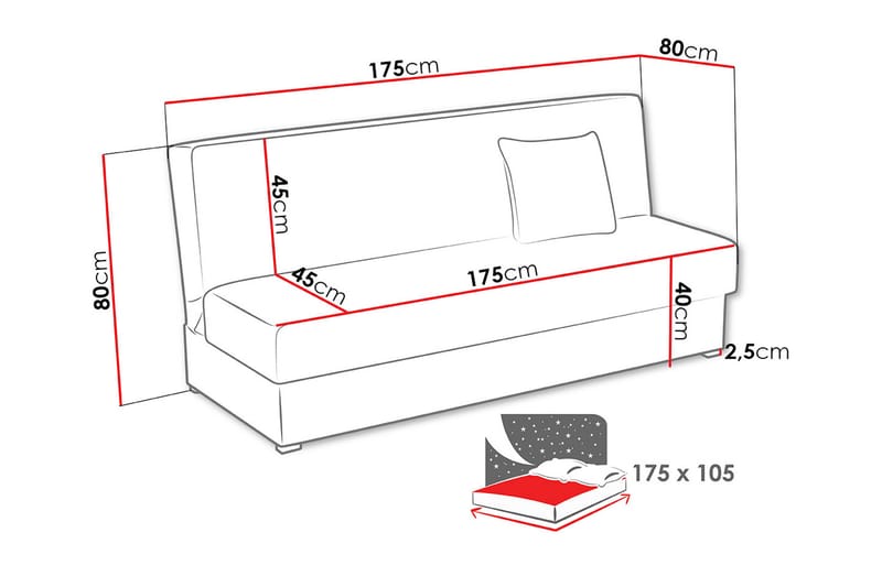 Bäddsoffa SantKearl - Grå - 3 sits bäddsoffa