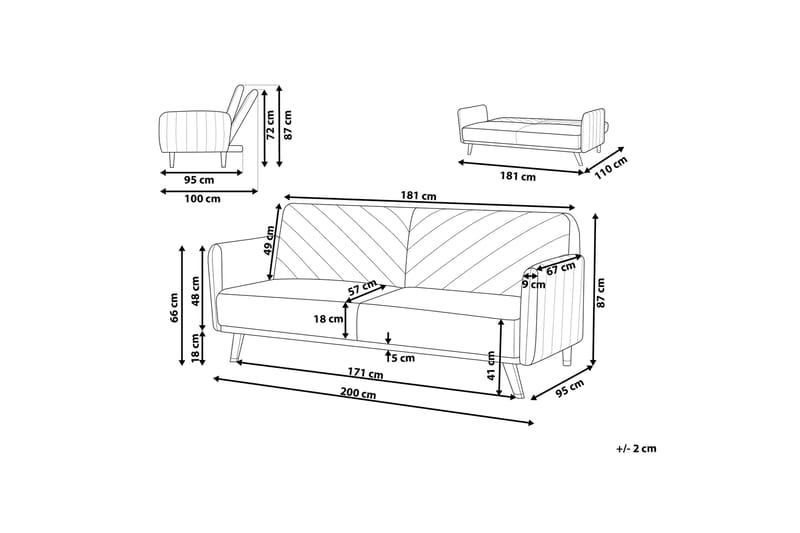 Bäddsoffa Senja 200 cm - Röd - 3 sits bäddsoffa