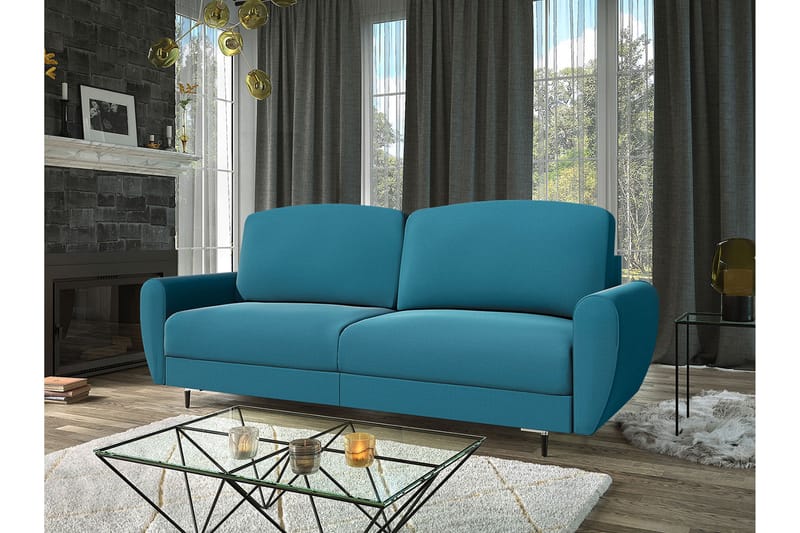 Bäddsoffa Silvia 226x98x95 cm - Blå - Sammetssoffa - 3 sits bäddsoffa