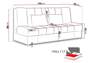 Bäddsoffa Sonia 194x90x88 cm - Brun - Möbler - Soffa - Bäddsoffa - 3 sits bäddsoffa