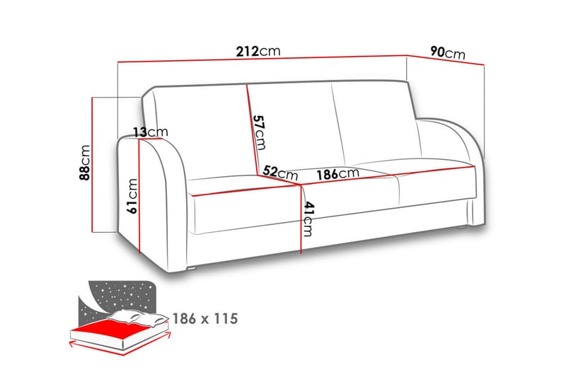 Bäddsoffa Square 222x90x88 cm - Brun/Grå - Möbler - Soffa - Bäddsoffa - 3 sits bäddsoffa