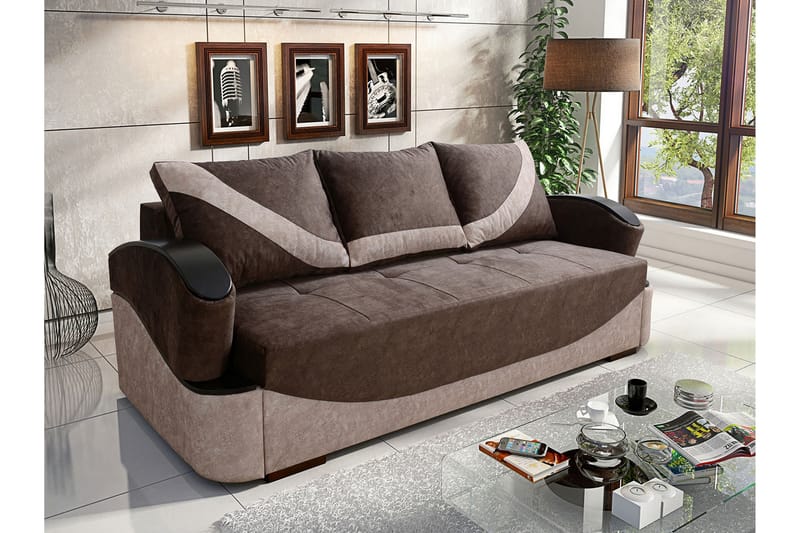 Bäddsoffa Turbo 200x96x90 cm - Brun/Grå - 3 sits bäddsoffa