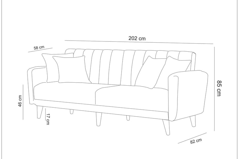 Bäddsoffa Twana 3-sits - Grå - 3 sits bäddsoffa