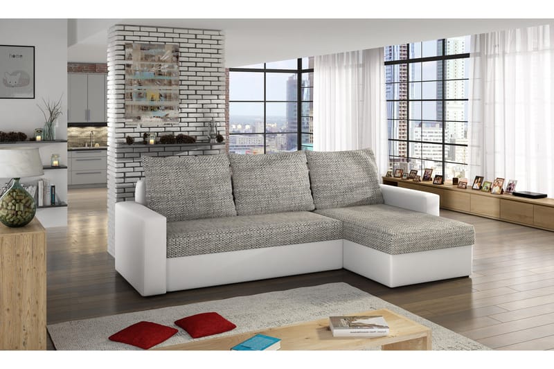 Bäddsoffa Ugar med Divan - Grå/Vit - Möbler - Soffa - Bäddsoffa - 3 sits bäddsoffa