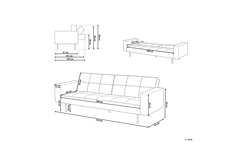 Bäddsoffa Visnes 218 cm - Rosa - 3 sits bäddsoffa