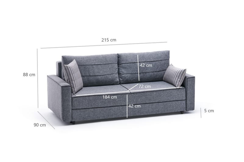 Bäddsoffa Windwhistle 3-sits 185x150 - Grå - Möbler - Soffa - Bäddsoffa - 3 sits bäddsoffa