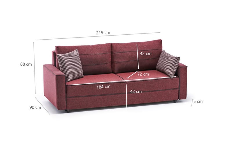 Bäddsoffa Windwhistle 3-sits 185x150 - Röd - Möbler - Soffa - Bäddsoffa - 3 sits bäddsoffa