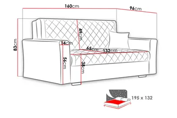 Bensbyn 3-sits Bäddsoffa 132x196 cm Bäddbar Rutmönstrad i Tyg - Svart - Möbler - Soffa - Bäddsoffa - 3 sits bäddsoffa