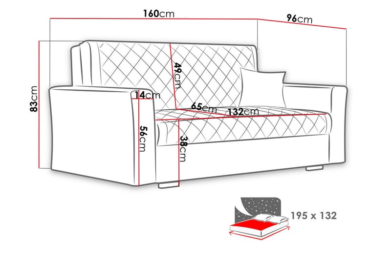 Bensbyn 3-sits Bäddsoffa 132x196 cm Bäddbar Rutmönstrad i Tyg - Svart - Möbler - Soffa - Bäddsoffa - 3 sits bäddsoffa