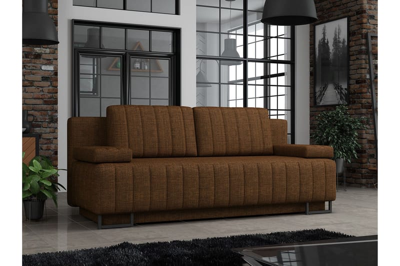 Bonsall 3-sits Längsbäddad Bäddsoffa 146x200 cm med Förvaring i Tyg - Brun - Möbler - Soffa - Bäddsoffa - 3 sits bäddsoffa