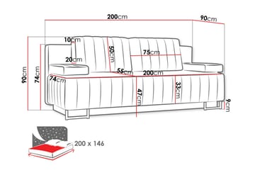 Bonsall 3-sits Längsbäddad Bäddsoffa 146x200 cm med Förvaring i Tyg - Grå - Möbler - Soffa - Bäddsoffa - 3 sits bäddsoffa