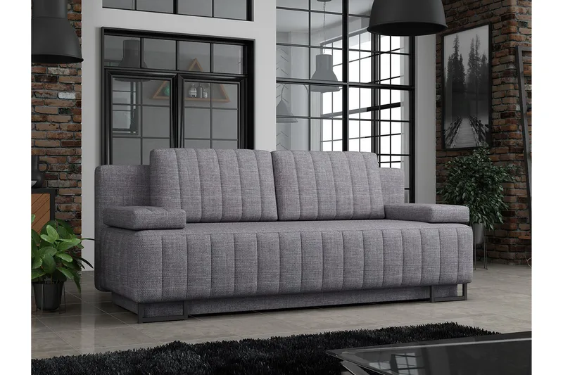 Bonsall 3-sits Längsbäddad Bäddsoffa 146x200 cm med Förvaring i Tyg - Grå - Möbler - Soffa - Bäddsoffa - 3 sits bäddsoffa