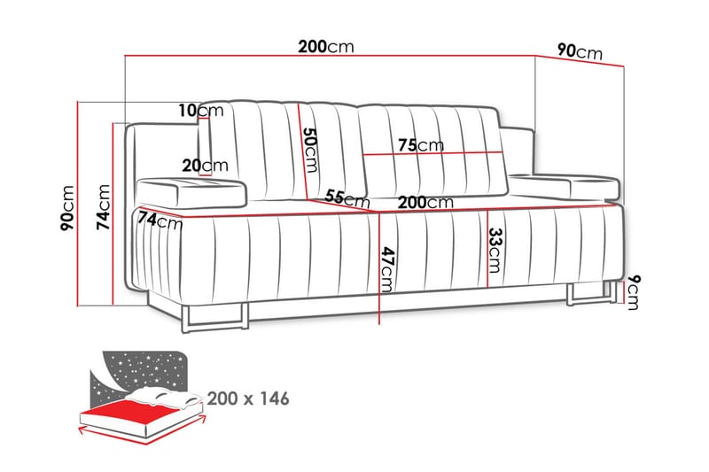 Bonsall Bäddsoffa - Grå - Möbler - Soffa - Bäddsoffa - 3 sits bäddsoffa