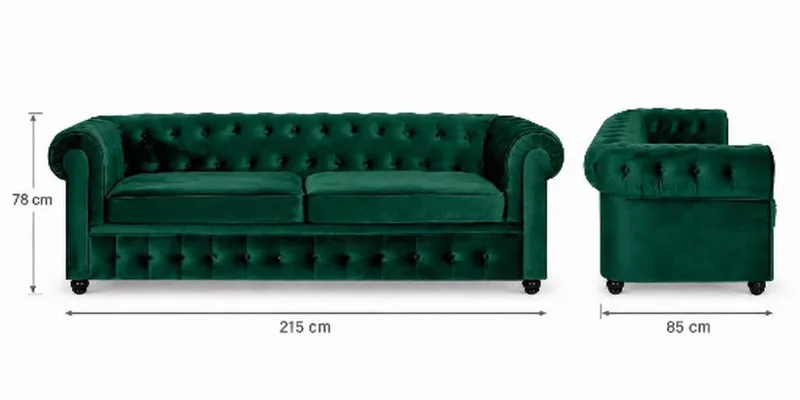 Chesterfield Lyx 3-sits Framåtbäddad bäddsoffa i sammet - Grön - Möbler - Soffa - Bäddsoffa - 3 sits bäddsoffa