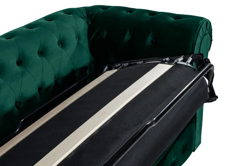 Chesterfield Lyx 3-sits Framåtbäddad bäddsoffa i sammet - Grön - Möbler - Soffa - Bäddsoffa - 3 sits bäddsoffa