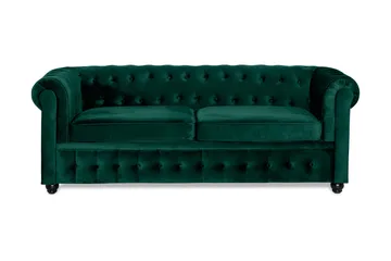 Chesterfield Lyx 3-sits Framåtbäddad bäddsoffa i sammet - Grön - Möbler - Soffa - Bäddsoffa - 3 sits bäddsoffa