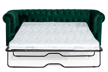 Chesterfield Lyx 3-sits Framåtbäddad bäddsoffa i sammet - Grön - Möbler - Soffa - Bäddsoffa - 3 sits bäddsoffa