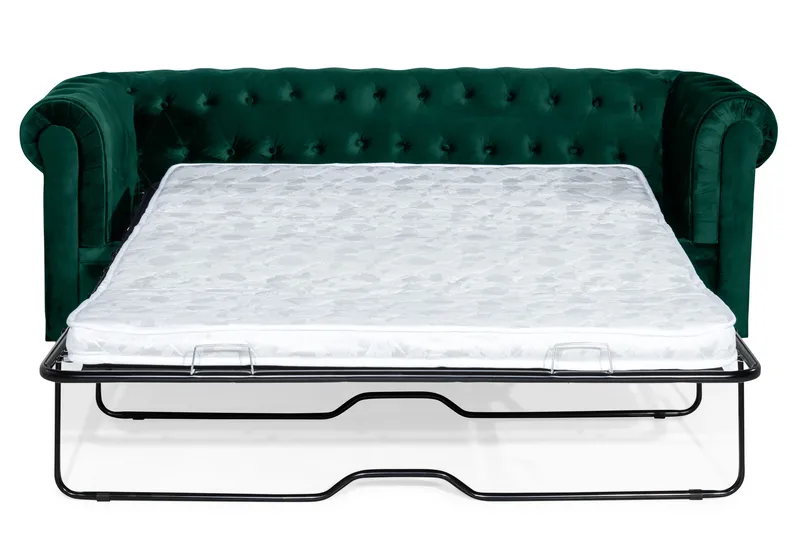 Chesterfield Lyx 3-sits Framåtbäddad bäddsoffa i sammet - Grön - Möbler - Soffa - Bäddsoffa - 3 sits bäddsoffa