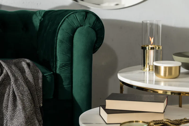 Chesterfield Lyx 3-sits Framåtbäddad bäddsoffa i sammet - Grön - Möbler - Soffa - Bäddsoffa - 3 sits bäddsoffa
