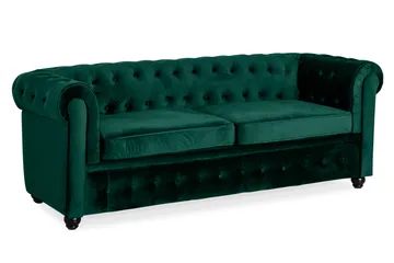 Chesterfield Lyx 3-sits Framåtbäddad bäddsoffa i sammet - Grön - Möbler - Soffa - Bäddsoffa - 3 sits bäddsoffa