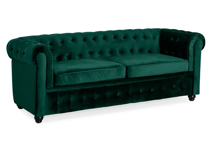 Chesterfield Lyx 3-sits Framåtbäddad bäddsoffa i sammet - Grön - Möbler - Soffa - Bäddsoffa - 3 sits bäddsoffa