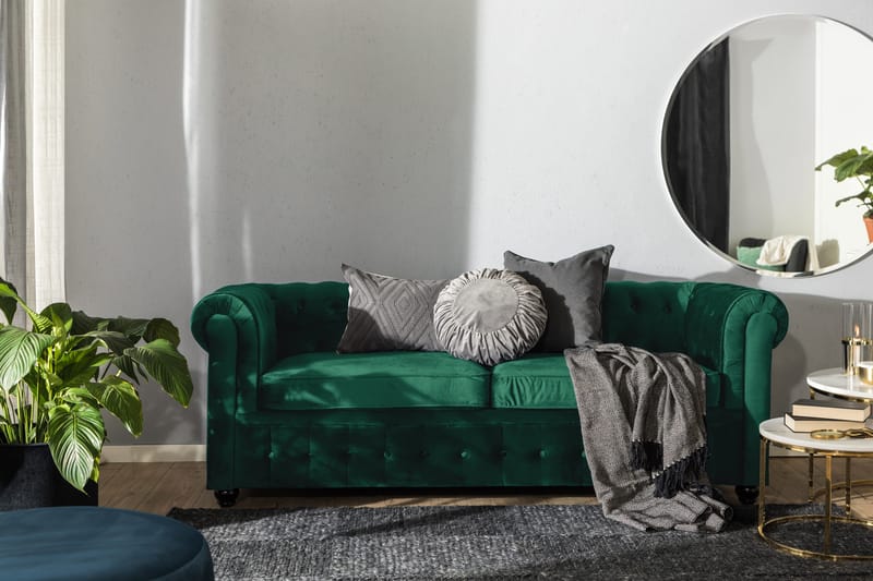 Chesterfield Lyx 3-sits Framåtbäddad bäddsoffa i sammet - Mörkgrön / Grön - Möbler - Soffa - Bäddsoffa - 3 sits bäddsoffa