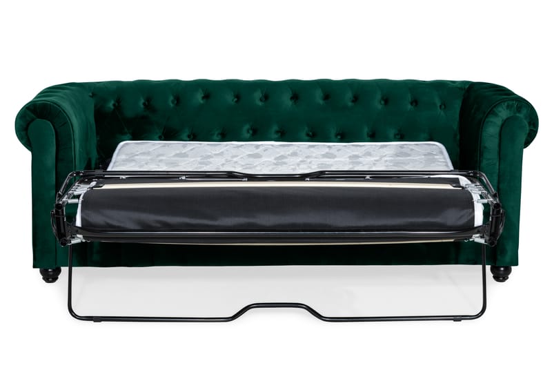 Chesterfield Lyx 3-sits Framåtbäddad bäddsoffa i sammet - Mörkgrön - Möbler - Soffa - Bäddsoffa - 3 sits bäddsoffa