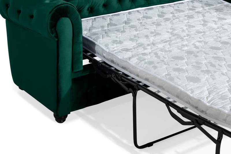 Chesterfield Lyx 3-sits Framåtbäddad bäddsoffa i sammet - Mörkgrön - Möbler - Soffa - Bäddsoffa - 3 sits bäddsoffa