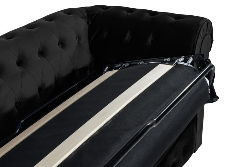 Chesterfield Lyx 3-sits Framåtbäddad bäddsoffa i Sammet - Svart - Möbler - Soffa - Bäddsoffa - 3 sits bäddsoffa