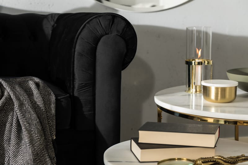 Chesterfield Lyx 3-sits Framåtbäddad bäddsoffa i Sammet - Svart - Möbler - Soffa - Bäddsoffa - 3 sits bäddsoffa