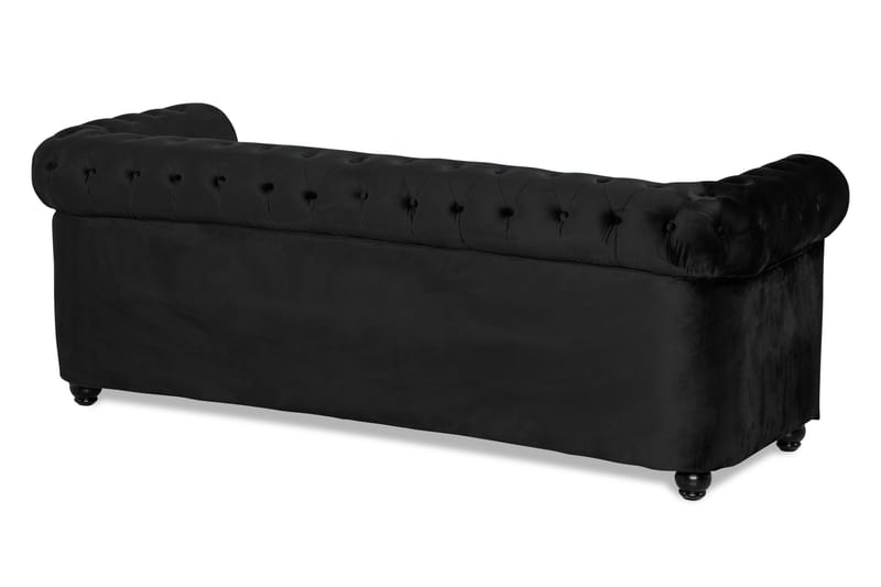 Chesterfield Lyx 3-sits Framåtbäddad bäddsoffa i Sammet - Svart - Möbler - Soffa - Bäddsoffa - 3 sits bäddsoffa