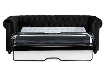 Chesterfield Lyx 3-sits Framåtbäddad bäddsoffa i Sammet - Svart - Möbler - Soffa - Bäddsoffa - 3 sits bäddsoffa
