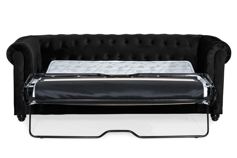 Chesterfield Lyx 3-sits Framåtbäddad bäddsoffa i Sammet - Svart - Möbler - Soffa - Bäddsoffa - 3 sits bäddsoffa
