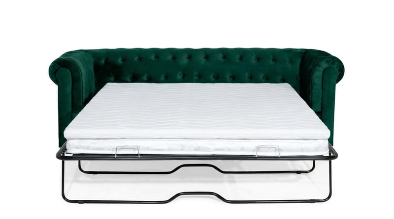 Chesterfield Lyx 3-sits Framåtbäddad Bäddsoffa med HVILA Bäddmadrass 140x200 cm Polyesterskum med Tvättbar klädsel - Grön - Möbler - Soffa - Bäddsoffa - 3 sits bäddsoffa