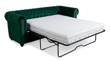 Chesterfield Lyx 3-sits Framåtbäddad Bäddsoffa med HVILA Bäddmadrass 140x200 cm Polyesterskum med Tvättbar klädsel - Grön - Möbler - Soffa - Bäddsoffa - 3 sits bäddsoffa