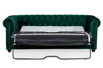 Chesterfield Lyx 3-sits Framåtbäddad Bäddsoffa med HVILA Bäddmadrass 140x200 cm Polyesterskum med Tvättbar klädsel - Grön - Möbler - Soffa - Bäddsoffa - 3 sits bäddsoffa