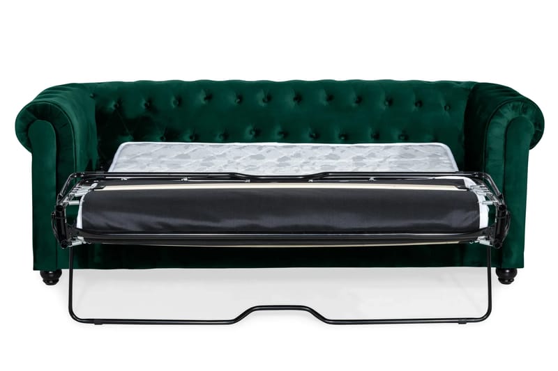 Chesterfield Lyx 3-sits Framåtbäddad Bäddsoffa med HVILA Bäddmadrass 140x200 cm Polyesterskum med Tvättbar klädsel - Grön - Möbler - Soffa - Bäddsoffa - 3 sits bäddsoffa