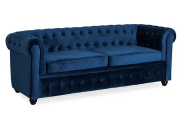 Chesterfield Lyx 3-sits Sammetssoffa - Djup soffa - Blå - Möbler - Soffa - Bäddsoffa - 3 sits bäddsoffa
