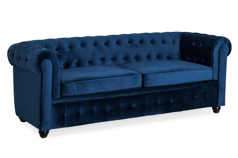 Chesterfield Lyx 3-sits Sammetssoffa - Djup soffa - Blå - Möbler - Soffa - Bäddsoffa - 3 sits bäddsoffa