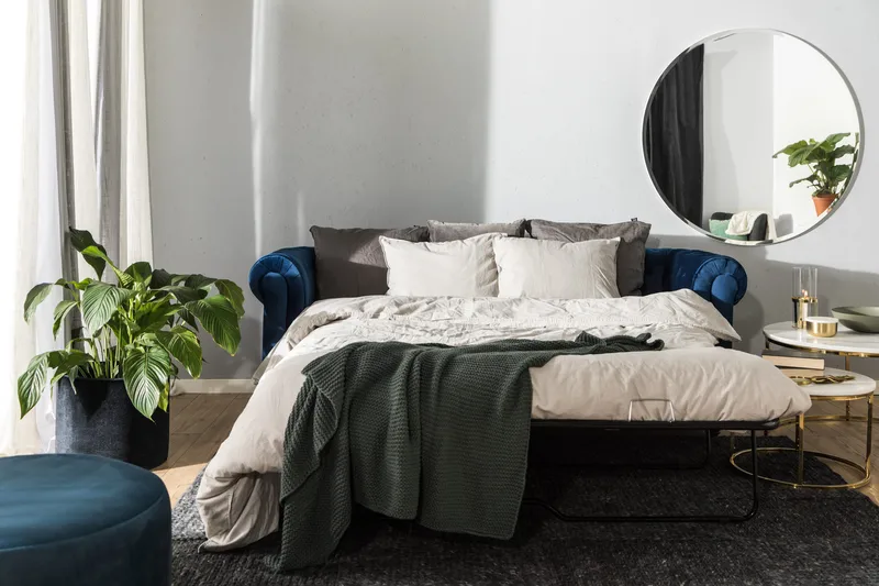 Chesterfield Lyx 3-sits Sammetssoffa - Djup soffa - Blå - Möbler - Soffa - Bäddsoffa - 3 sits bäddsoffa