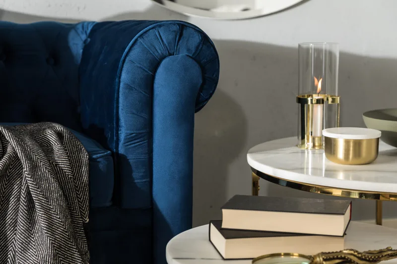 Chesterfield Lyx 3-sits Sammetssoffa - Djup soffa - Blå - Möbler - Soffa - Bäddsoffa - 3 sits bäddsoffa