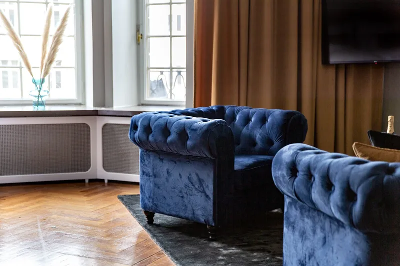 Chesterfield Lyx 3-sits Sammetssoffa - Djup soffa - Blå - Möbler - Soffa - Bäddsoffa - 3 sits bäddsoffa