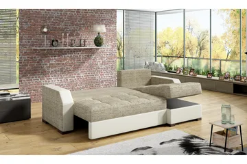 Concetta 3-sits Höger Bäddsoffa 195x125 cm med Förvaring i Tyg - Ljusgrå Melerad - Möbler - Soffa - Bäddsoffa - 3 sits bäddsoffa